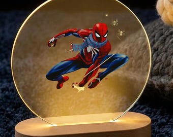 Luz de noche personalizada para niños, lámpara LED acrílica estilo superhéroe con nombre, luz de noche para dormitorio, regalo para niños.