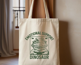 Borsa tote in tela con stampa di dinosauri di supporto emotivo, shopper riutilizzabile in misto cotone, borsa da biblioteca e libreria, borsa ecologica per tutti i giorni