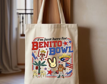 Borsa in tela con grafica Benito Bowl Puerto Rico, borsa della spesa riutilizzabile, borsa per il giorno della partita allo stadio, borsa da spiaggia, regalo Boricua Pride