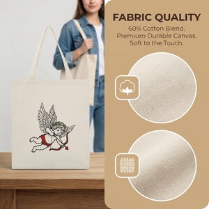 Bolsa de lona con estampado de ángel Cupido, reutilizable, regalo de San Valentín, para llevar a diario, bolsa ecológica con ilustración romántica. imagen 5
