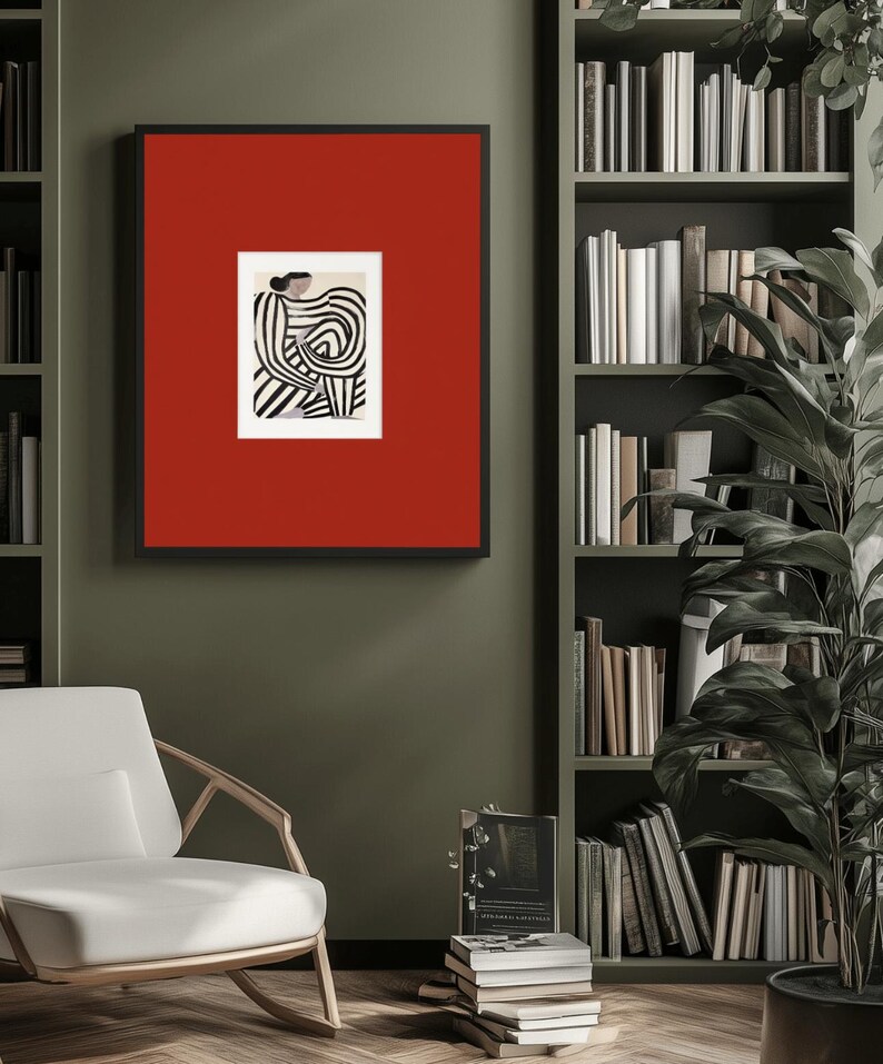 Striped Figure Striped Figure Print | Bold Red Abstract Woman Wall Art | Modern ...