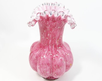 English Spangle Art Glass Vase  - Pink Glass Vase - Mica glass vase - antique Spangle glass - Victorian vase - art glass gift