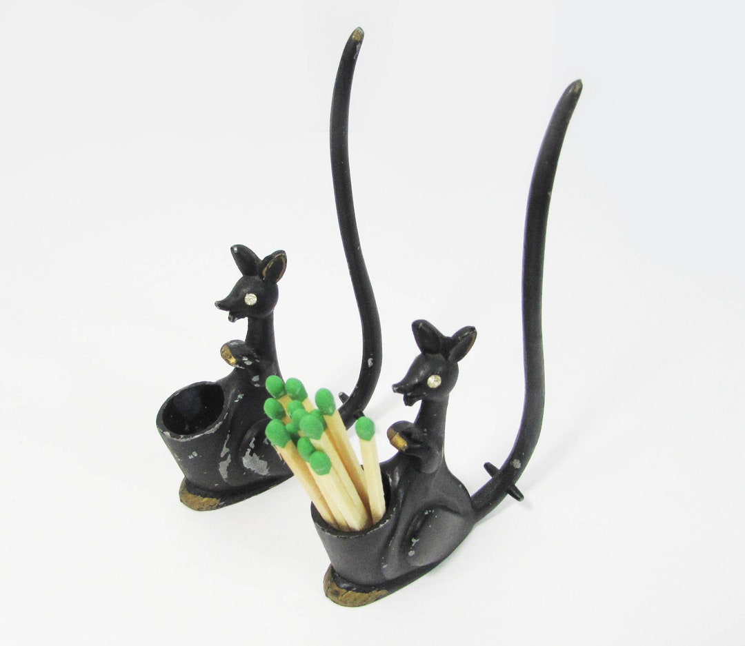 Vintage Metal Kangaroo Match Holders With Glass Eye Ring Holder Etsy