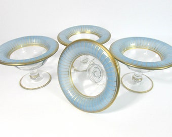 Westmoreland Glass Dessert Dishes 1920’s Blue Gold Set Of 4 -  depression glass, elegant glass