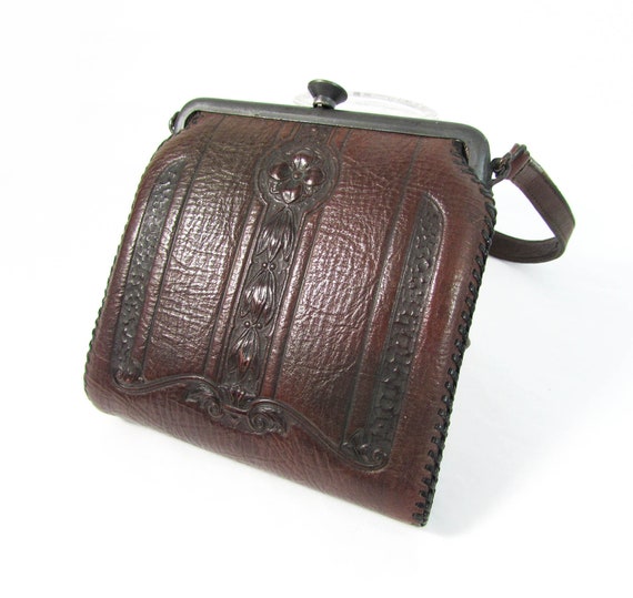 Antique Leather Purse - Edwardian purse - tooled … - image 1