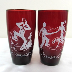 Vintage Anchor Hocking Royal Ruby Tumblers: Do Si Do & Partners All