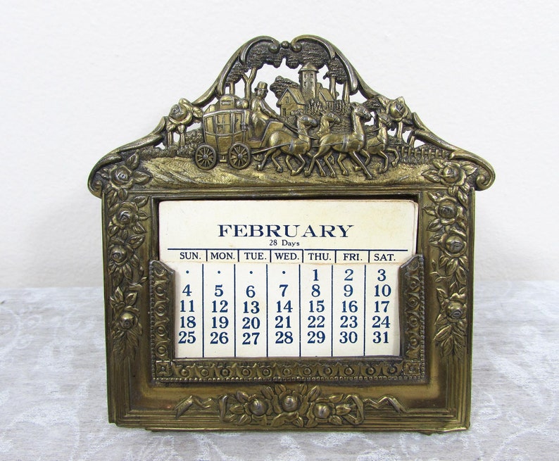 Antique Brass Perpetual Calendar with Coach & Horses florals Etsy