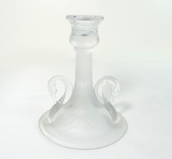 Single Vintage Frosted Glass Swan Taper Candle Holder Single Vintage Frosted Glass Swan Taper Candle Holder
