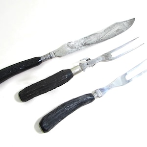 Vintage Antler Handle Carving Set: Landers & Putnam Stainless Steel Knife and Forks