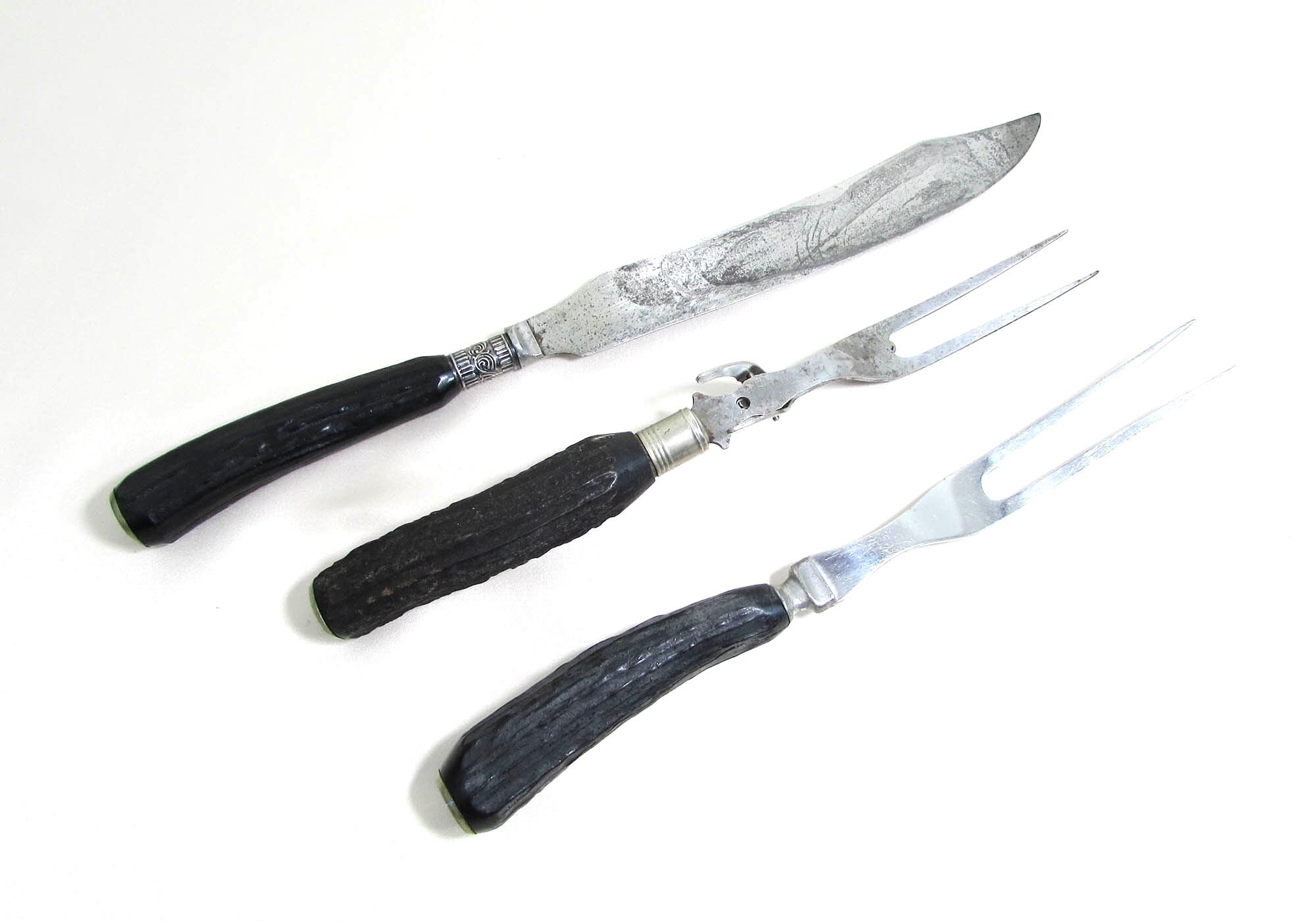 Vintage Antler Handle Carving Set: Landers & Putnam Stainless