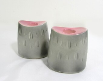 MCM Candle Holders  Pottery Candle Holders  - Gray and Pink Candleholders - home decor