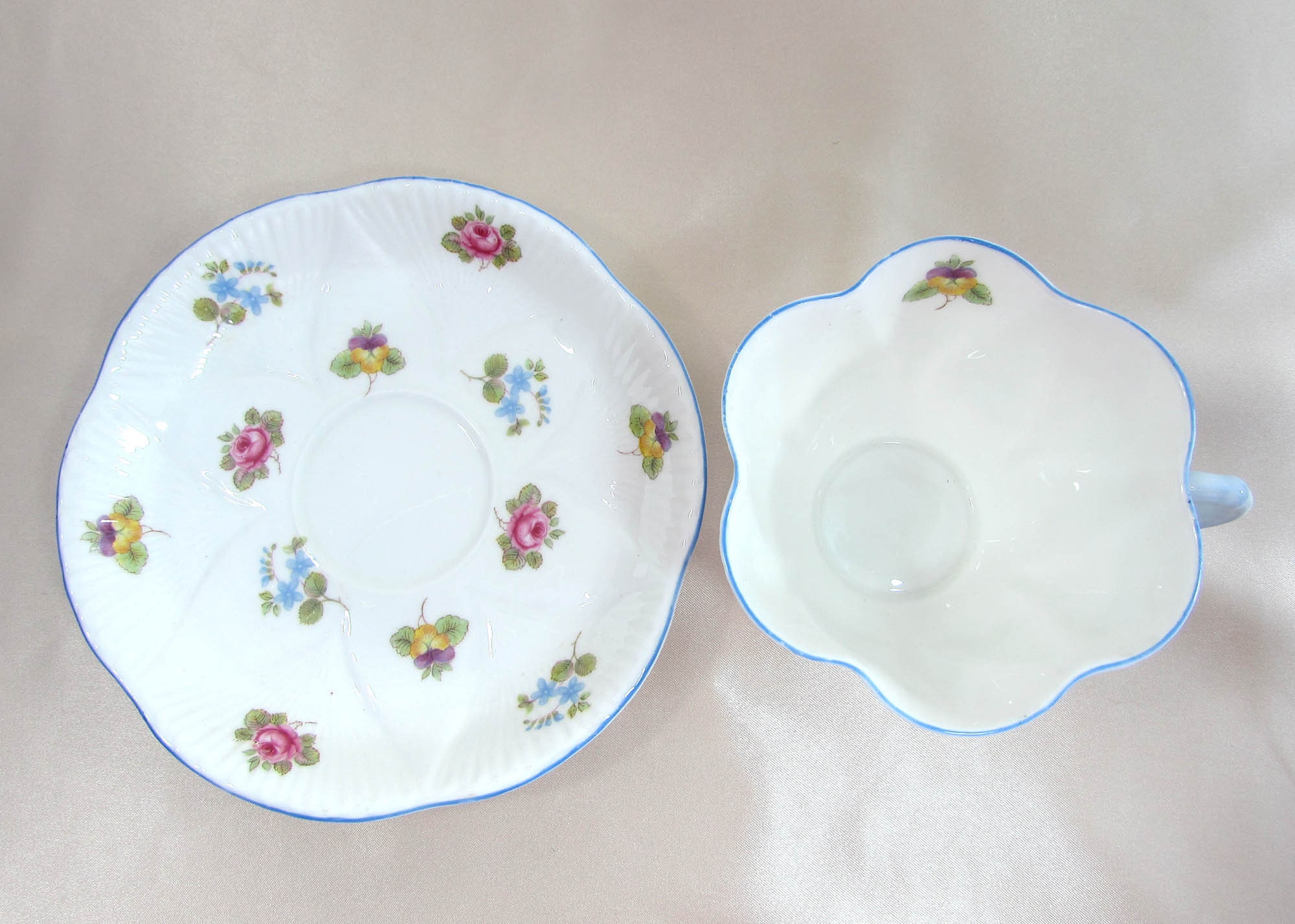 Shelley Cup and Saucer - Vintage English China - Rose, Pansy Shelley Cup and Saucer - Vintage English China - Rose, Pansy