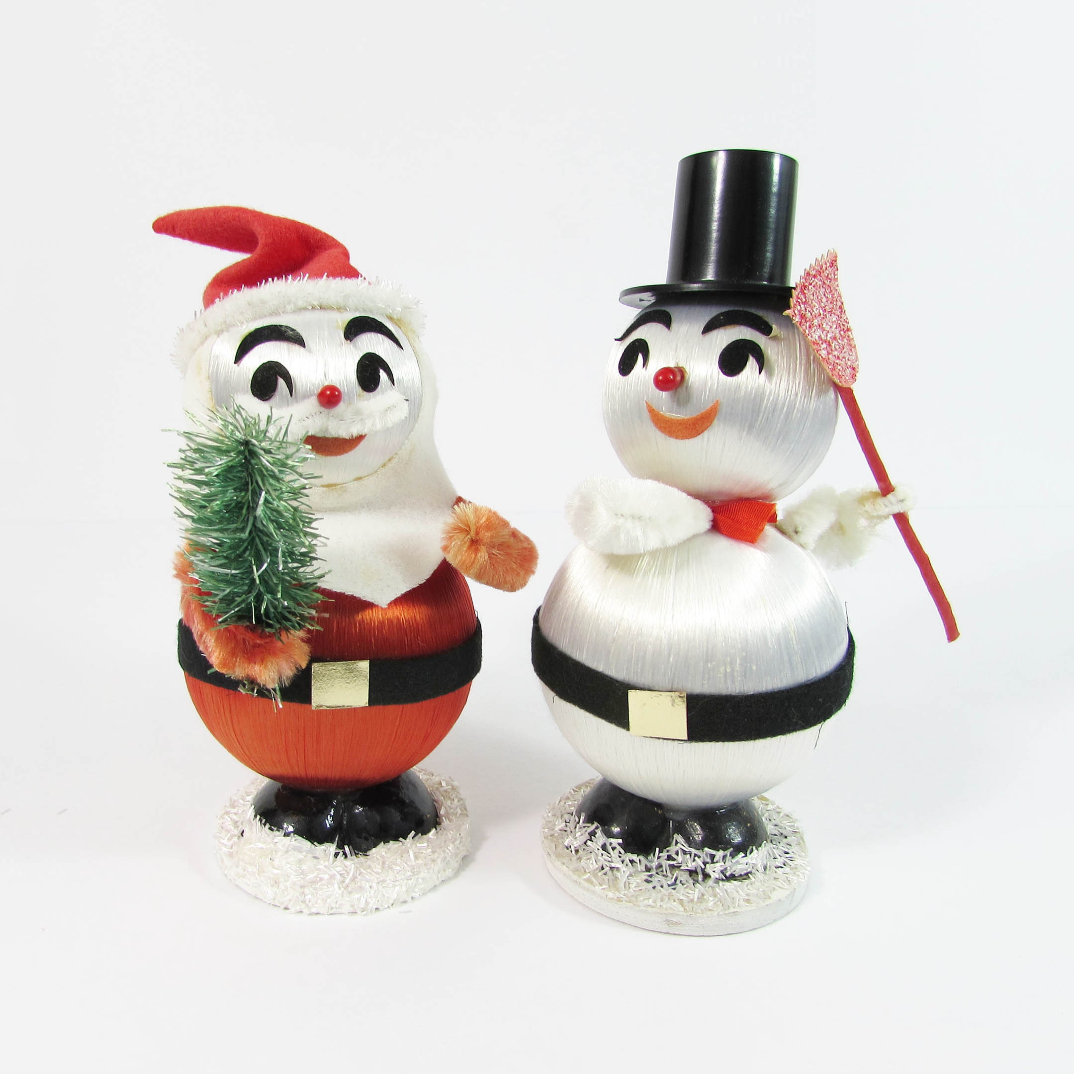 Vintage Satin Ball Santa & Snowman Vintage Christmas Decoration 