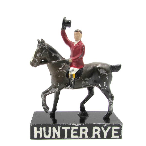 Publicidad de whisky de centeno Hunter de los años 30 y 40: Cazador a caballo