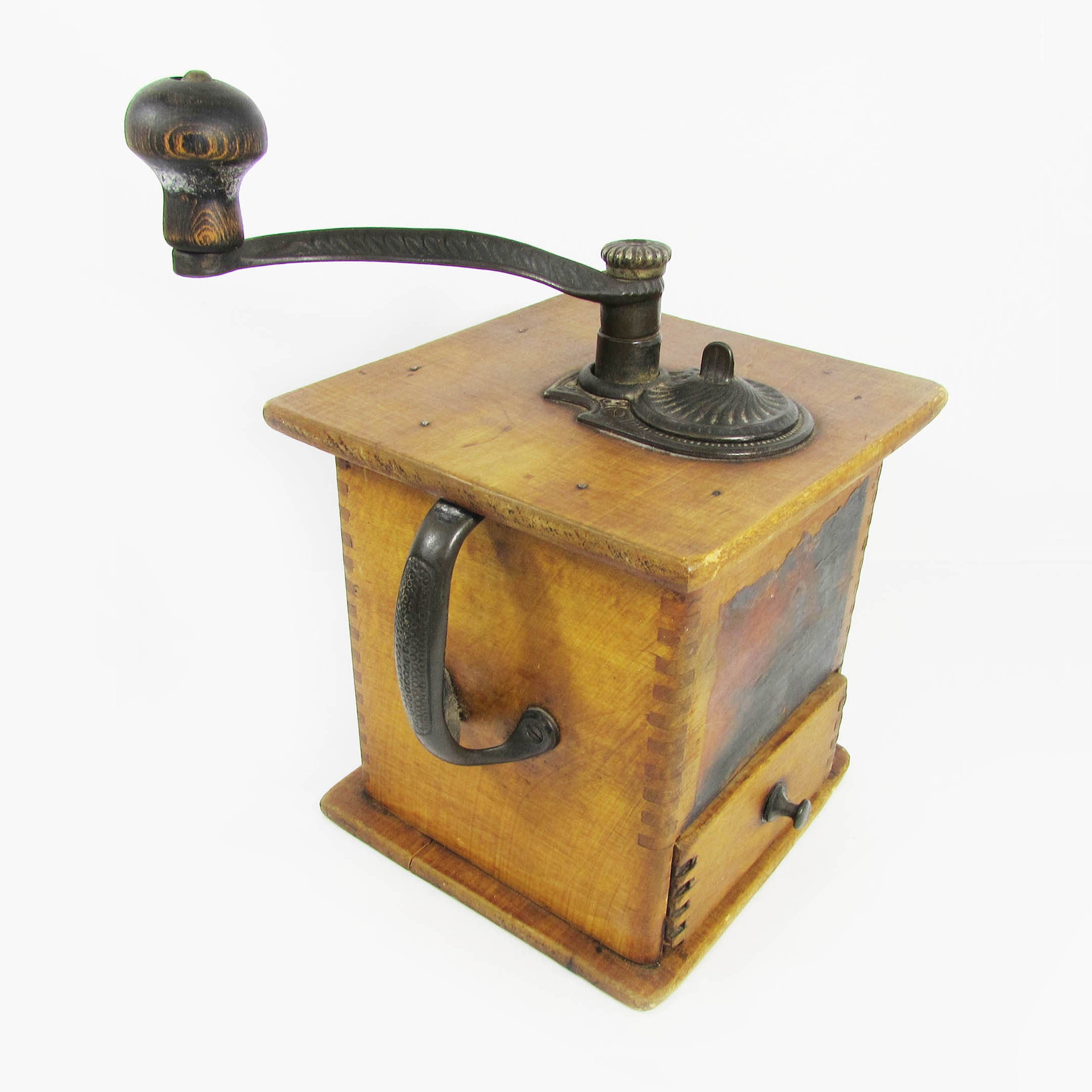 Antique Arcade Coffee Grinder Lap Top Mill Wood Cast Iron