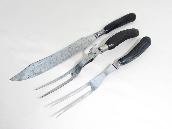 Vintage Antler Handle Carving Set: Landers & Putnam Stainless