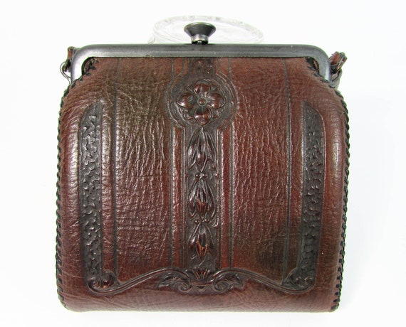 Antique Leather Purse - Edwardian purse - tooled … - image 4