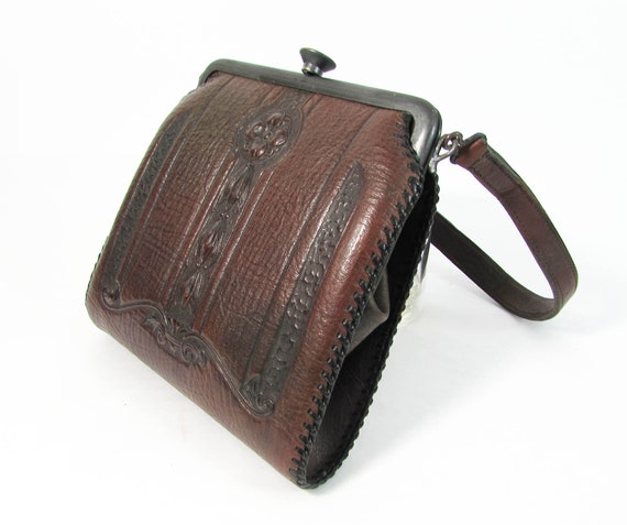 Antique Leather Purse - Edwardian purse - tooled … - image 7