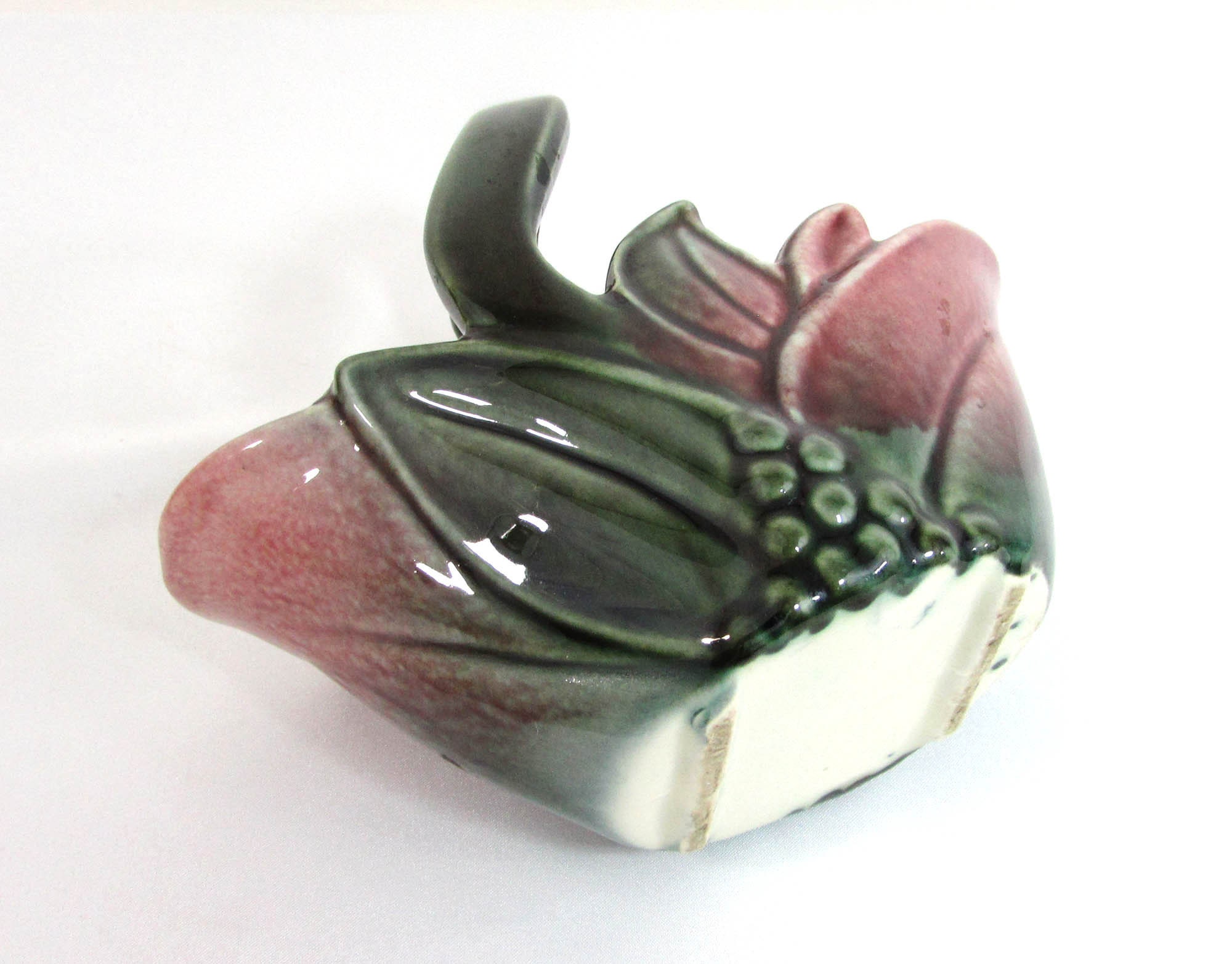 Vintage Burgundy & Green Ceramic Basket Leaves and Berries Etsy