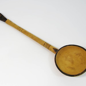 Vintage Pyrography Wood Spoon Ladle 16&quot; - Wood burned Ladle
