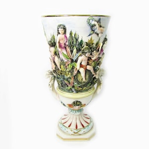 Antique Capodimonte Urn Vase - Hand Painted Neo Classical Design - 10.25&quot;