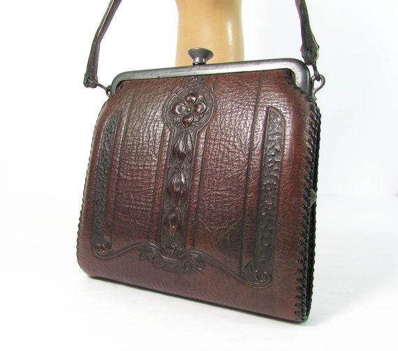 Antique Leather Purse - Edwardian purse - tooled … - image 3