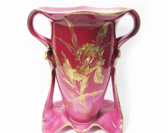 Antique Large 12" Royal Bonn Vase - Handpainted Iris & Wheat - 1890-1920 Rare Shape