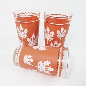 Vintage Hazel Atlas Tumblers - Set of 3 Salmon & White Maple Leaf Tumblers