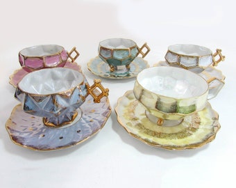 Set of 6 New Gold & Silver Design 12 Pieces Set Men Mom Dad and Adult Vintage Housewarming Tea Serving Cup Mug Set for Women Turkish Tea Glasses Set with Handle & Saucers 