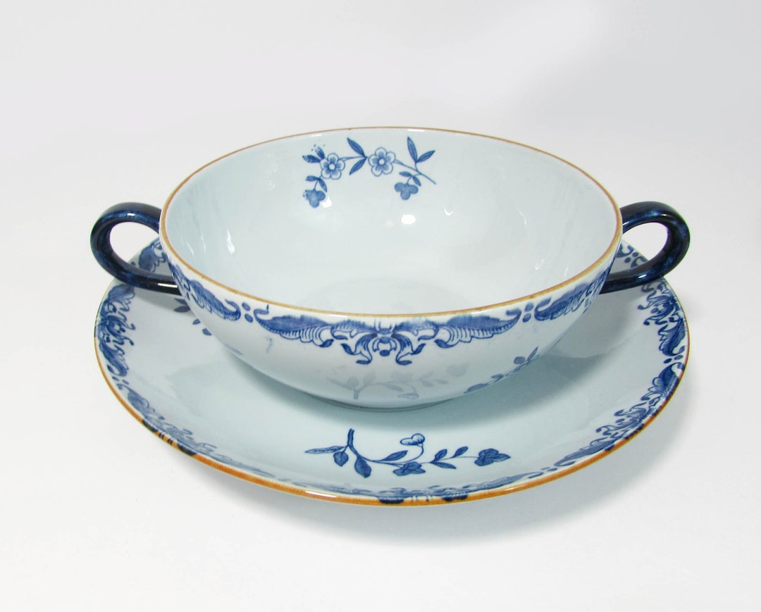 Rorstrand Set of 2 Cream Soup Bowls and Underplates Ostindia East