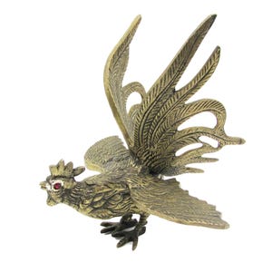 Vintage Fighting Rooster Solid Brass with red glass eyes