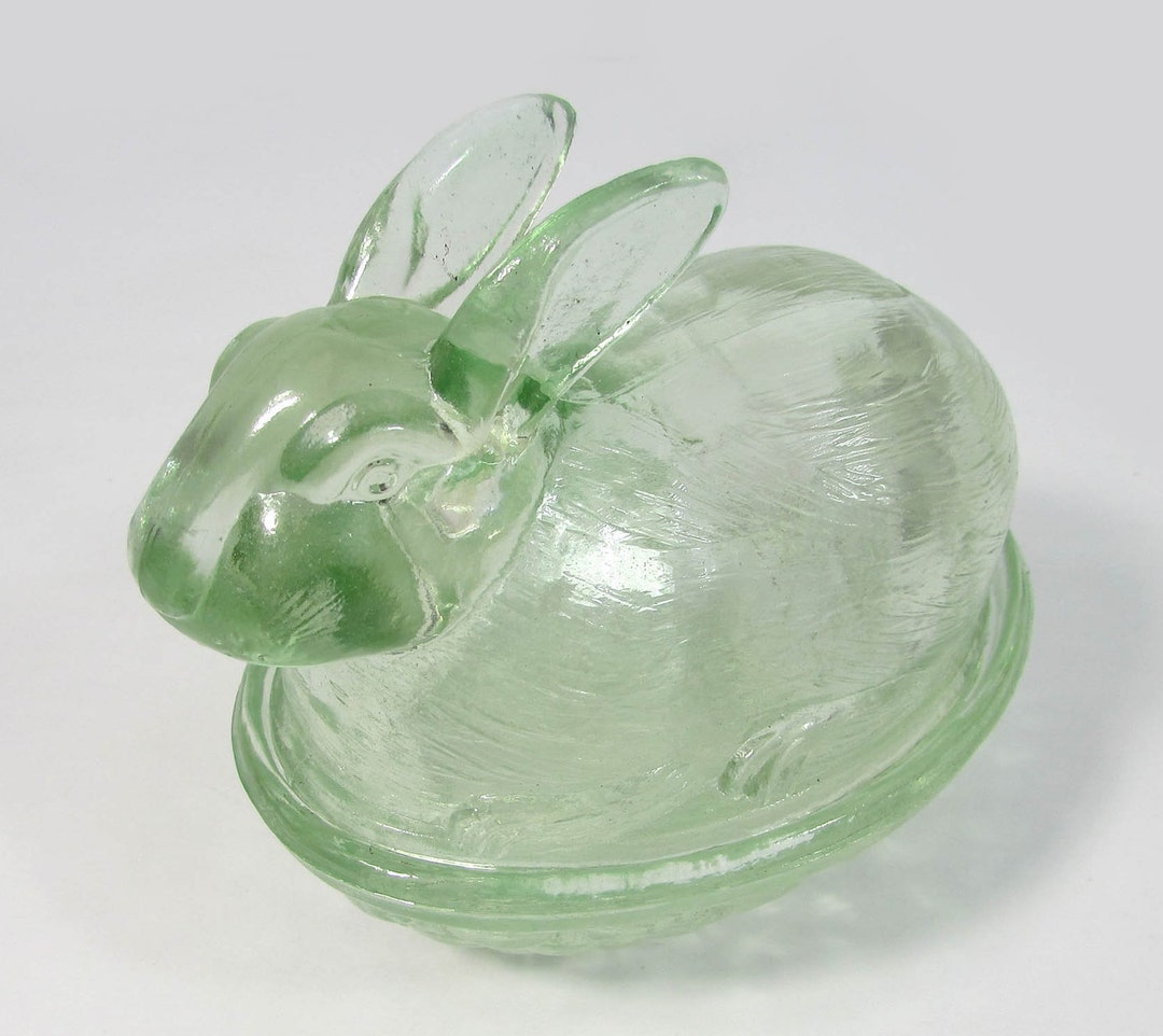 Vintage Pale Green Glass Bunny Rabbit on Nest Covered Candy Etsy
