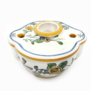 Antique French Faience Inkwell signed MA  - Hand painted floral design