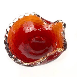 Vintage 1940s Murano Barovier & Toso Ruby Red Aventurine Footed Art Glass Bowl