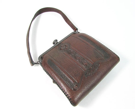 Antique Leather Purse - Edwardian purse - tooled … - image 5