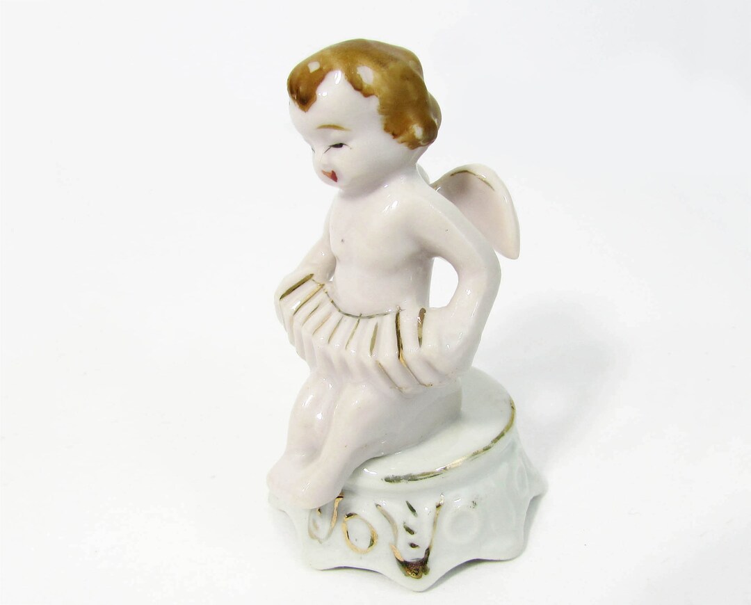 Antique Porcelain Angel With Accordion Cake Topper Decoration Made in