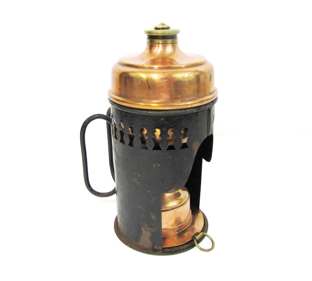 Antique Copper & Steel Oil Lamp 1800s Travel Oil Lamp Industrial