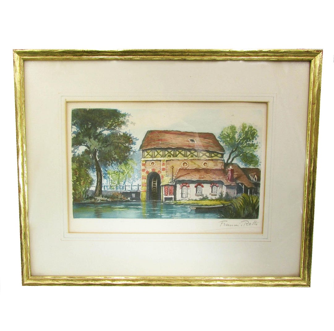Francis Roth Colored Etching Signed - French Watermill Scene 14x11 - Etsy