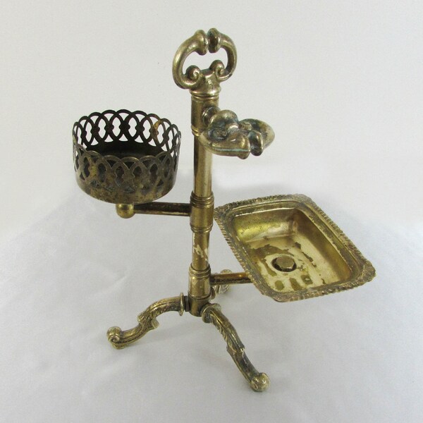 Antique Brass Bathroom/Washstand  Shaving And Soap Holder - 10" high