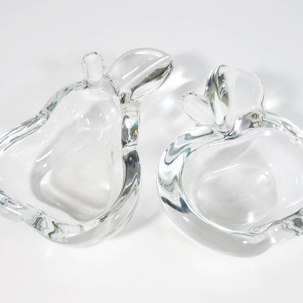 Crystal Art Glass Pear and Apple Dishes - Vintage French Vannes Le Chatel  - Trinket Dishes - Vide Poche