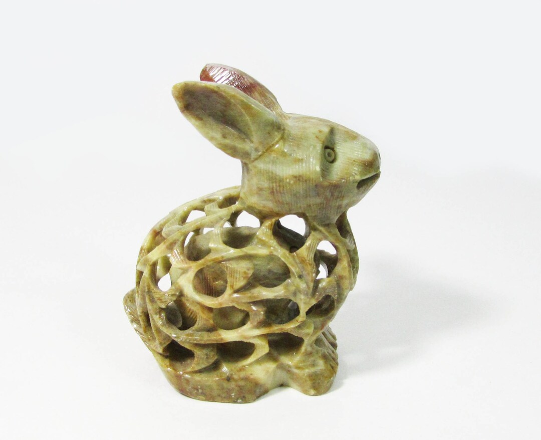 Vintage Hand Carved Soapstone Rabbit With Bunny in Belly - One Piece ...