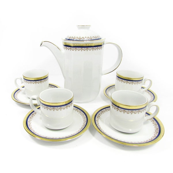 Tirschenreuth Bavaria Demitasse Service  - Porcelain Coffee Pot and 4 cups 4 saucers - Vintage coffee set