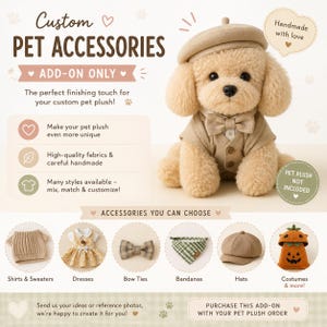 Custom Pet Accessories for Plush & Felt Dolls | Personalized Outfit, Bandana, Hat, Bow Tie, Scarf Add-On