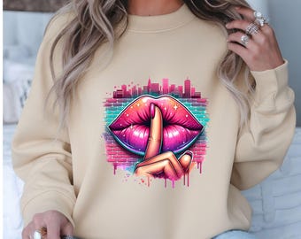 Secret Lips Bundle SVG PNG | 8 Shhh Finger Lips Designs | Graffiti Urban Art | Sublimation & Cricut Files