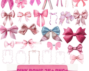 Pink Watercolor Bows PNG Clipart Bundle, Scrapbook Graphics (Digital Download)