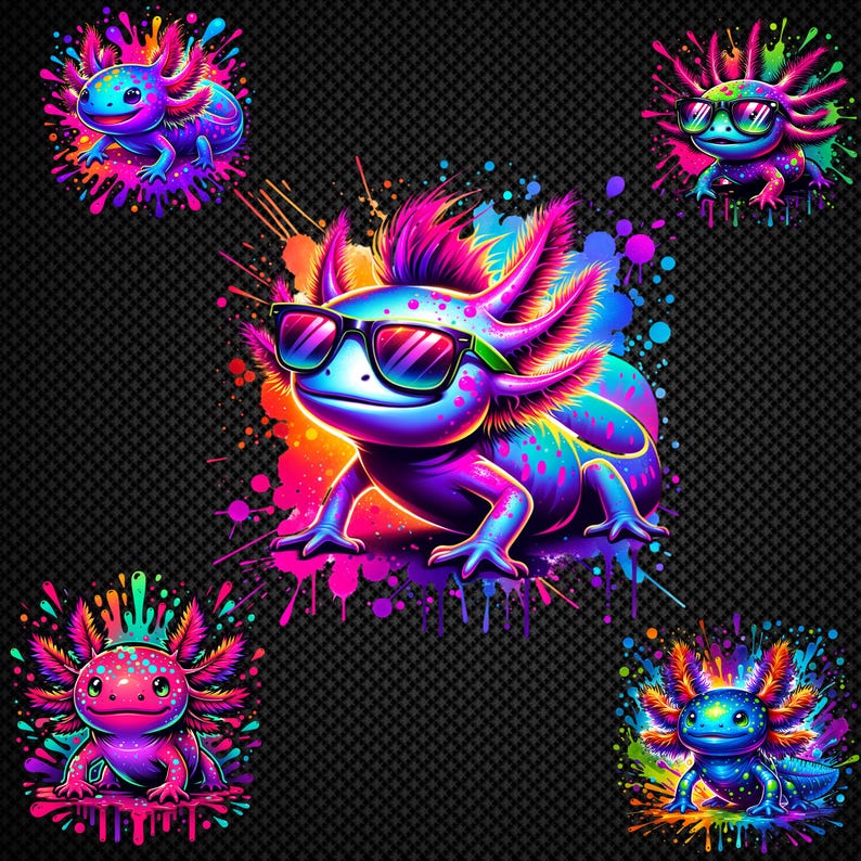 Neon Axolotl Clipart PNG, Rainbow Kawaii Amphibian (digital Download ...