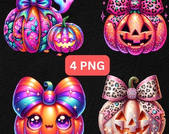 Pacchetto di immagini PNG di zucche kawaii / Clipart glitterate per ragazze (Download digitale)