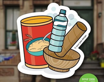 Oatmeal Container, Wooden Bowl, Plastic Water Bottle, Paper Towel Roll  Sticker, Water Bottle Sticker, Laptop Sticker, Tiktok Sticker 