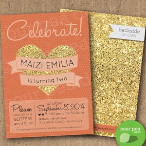 Birthday Invitation, Custom DIY Printable Invitation, Glitter Heart ...