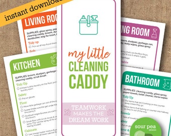 INSTANT DOWNLOAD: Cleaning Caddy for Kids, Cleaning Lists, Home Management, mom hacks, chores, cleaning list, mom printables